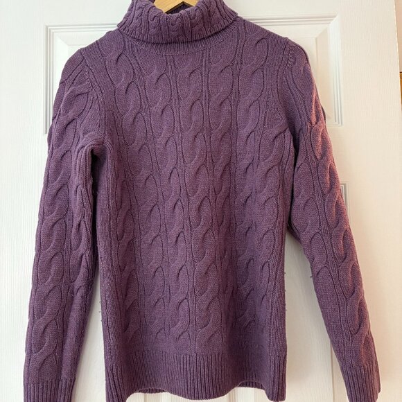 LL Bean | Plum Cable-Knit Wool & Cotton Turtleneck Sweater - Picture 1 of 2
